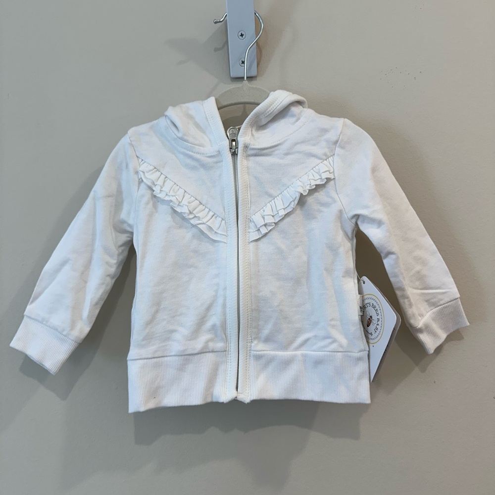 New! Burt’s Bee White Ruffled Kids Hoodie Size 9m